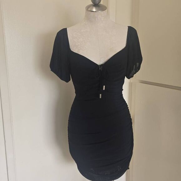 Runway Goddess Sophie Blk. RUCHED Mesh Mini Dress, NWT, - Picture 5 of 11